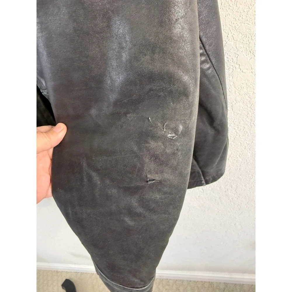 Distressed London Fog Men Leather Jacket Charcoal Gray Quilted‎ Lining M